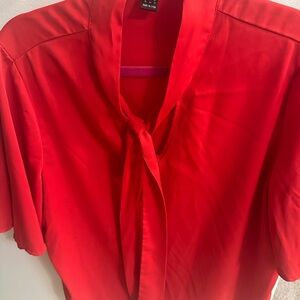 Vibrant Red Blouse with Tie Neck